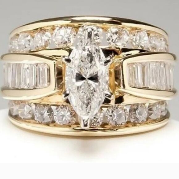 Triple-Row Cubic Zirconia Ring Size 9 - Picture 6 of 11